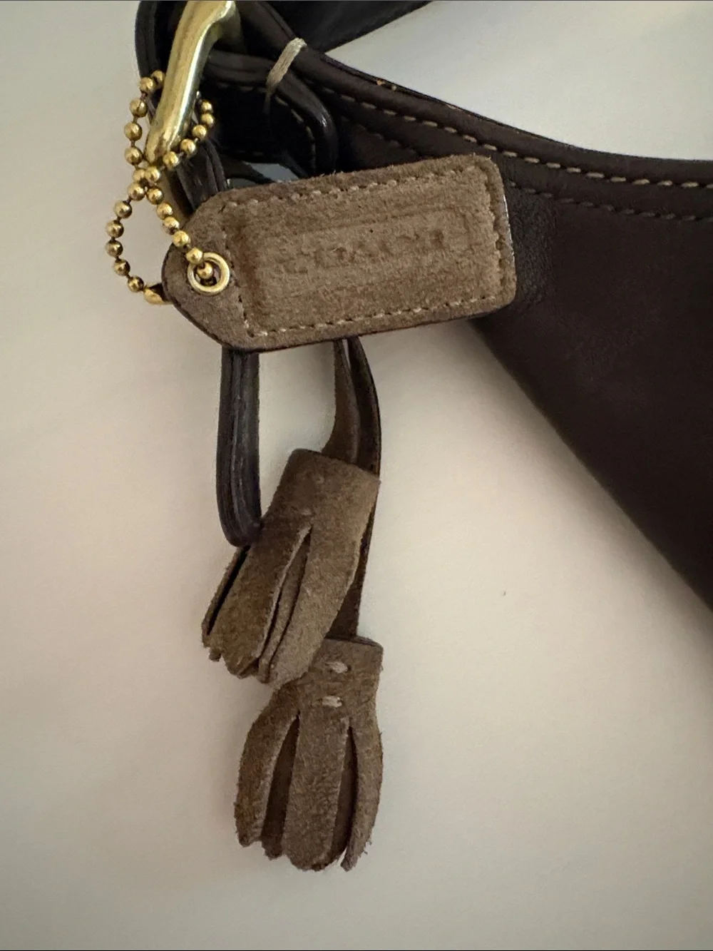 Coach Classic Brown Suede Hobo Handbag with Dark Leather Trim